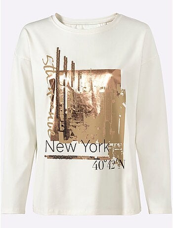 T-shirt à encolure ronde joli imprimé feuille devant - taille standard - helline