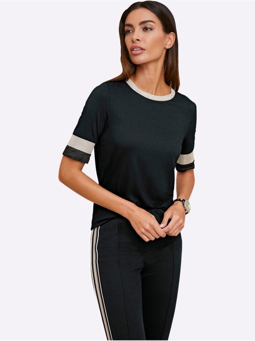 T-shirt à Encolure Ronde Joli Mélange De Matières - Taille Standard - helline - Kiabi