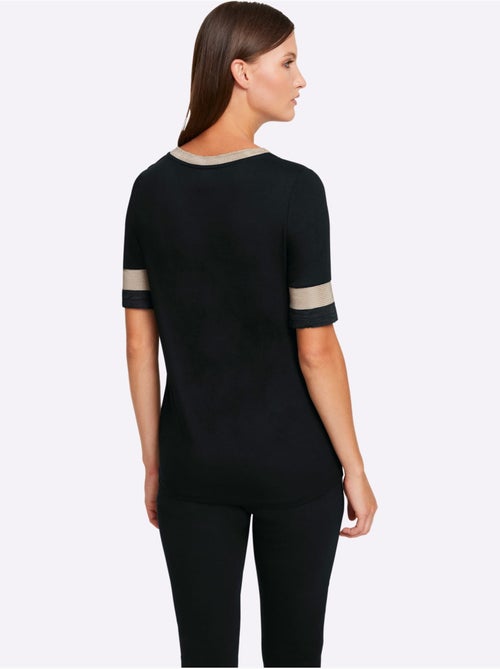 T-shirt à Encolure Ronde Joli Mélange De Matières - Taille Standard - helline - Kiabi