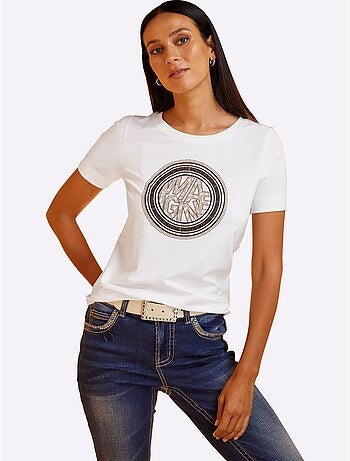 T-shirt à Encolure Ronde Jolies Pierres Brillantes Fantaisie - Taille Standard - Helline