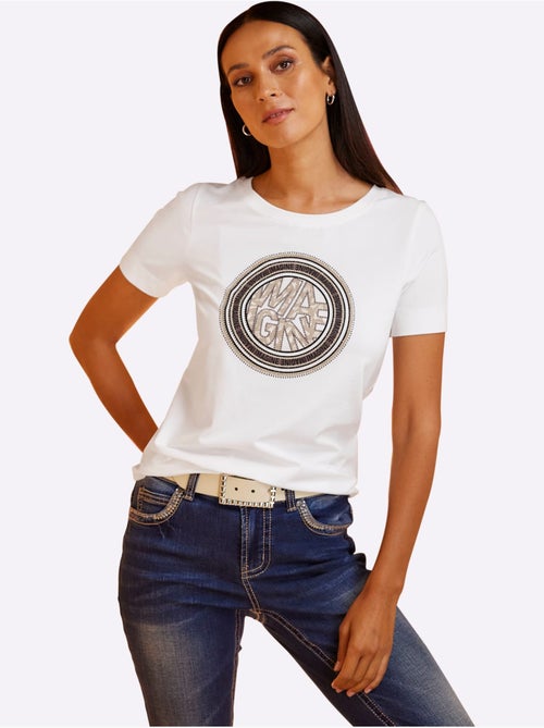 T-shirt à Encolure Ronde Jolies Pierres Brillantes Fantaisie - Taille Standard - helline - Kiabi