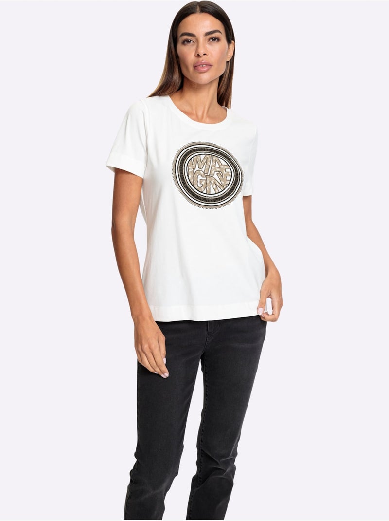 T-shirt à Encolure Ronde Jolies Pierres Brillantes Fantaisie - Taille Standard - Helline Ecru - Kiabi