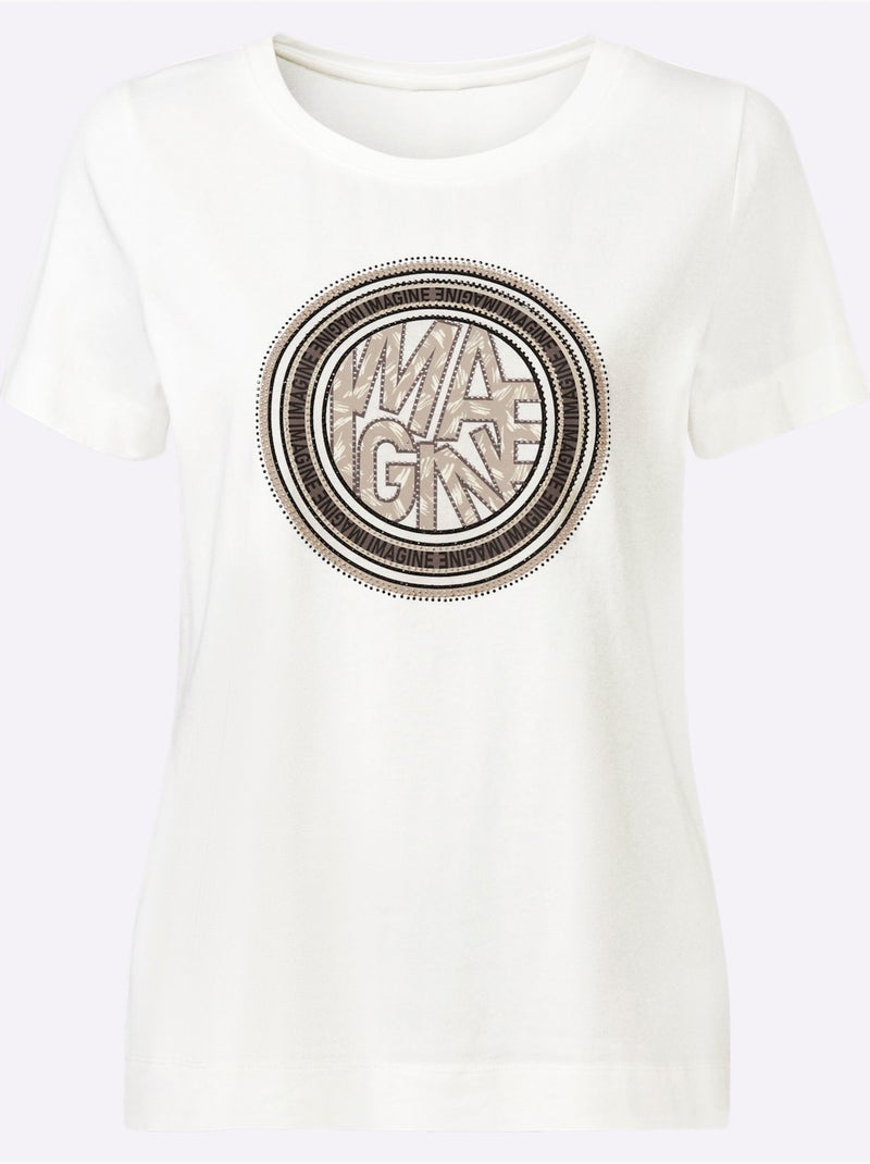 T-shirt à Encolure Ronde Jolies Pierres Brillantes Fantaisie - Taille Standard - Helline Ecru - Kiabi