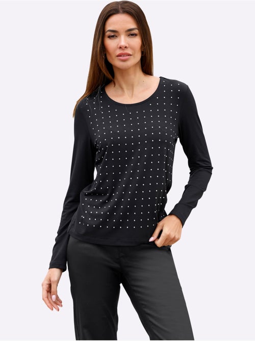 T-shirt à encolure ronde jolies pierres brillantes fantaisie - taille standard - helline - Kiabi