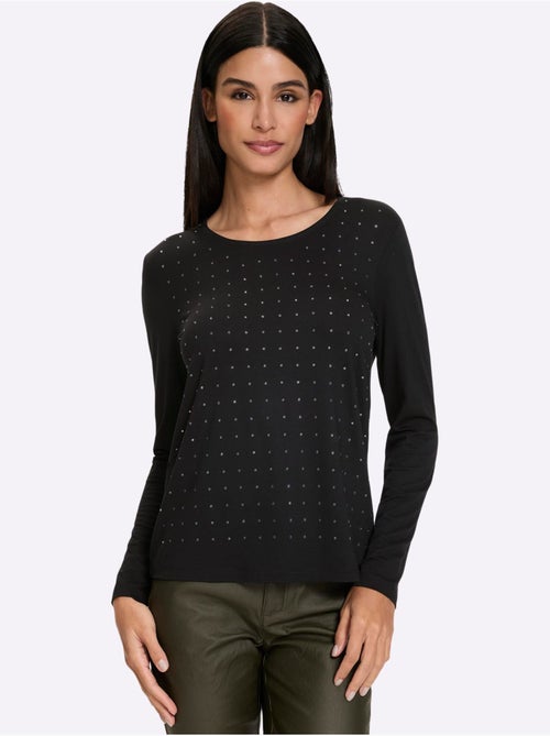 T-shirt à encolure ronde jolies pierres brillantes fantaisie - taille standard - helline - Kiabi