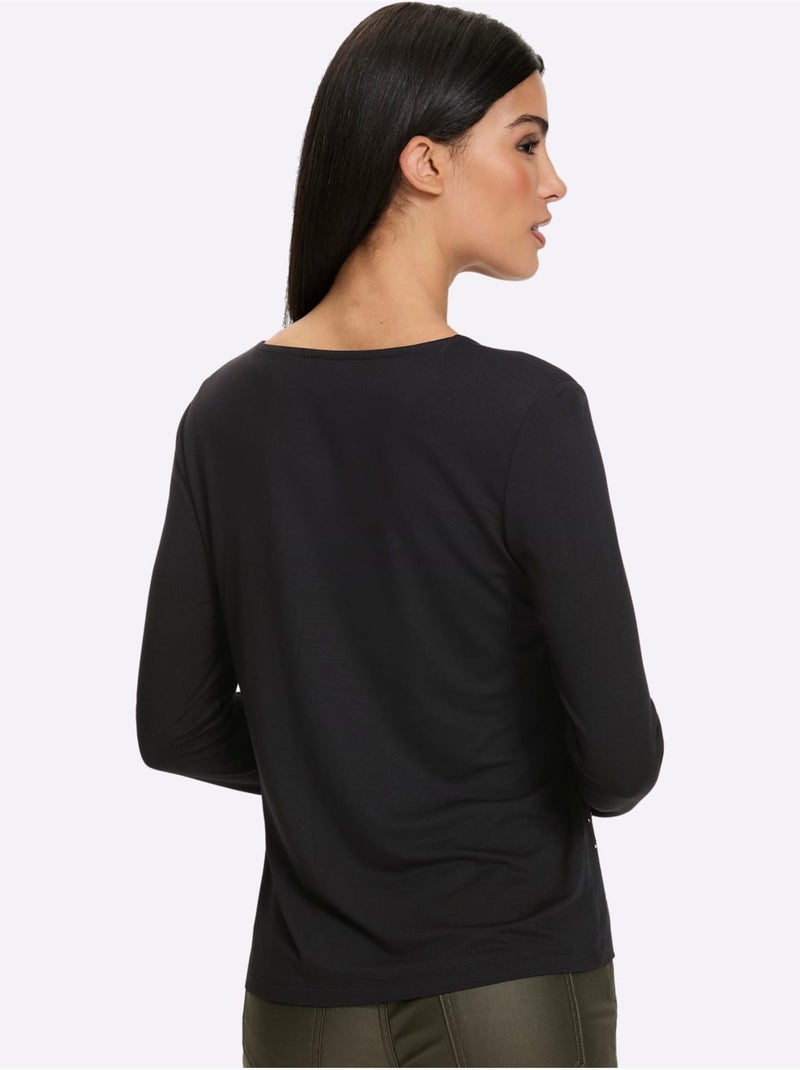 T-shirt à encolure ronde jolies pierres brillantes fantaisie - taille standard - helline Noir - Kiabi