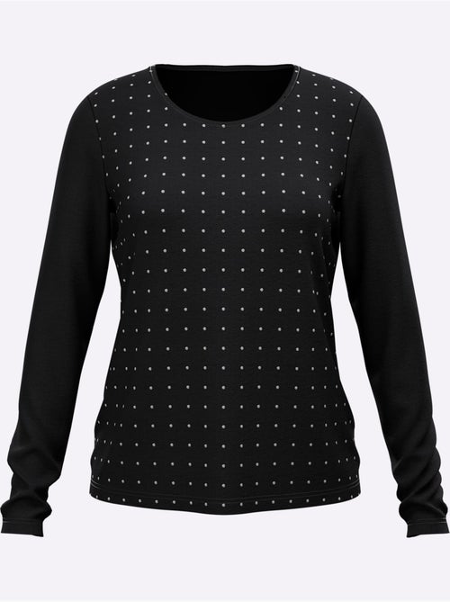 T-shirt à encolure ronde jolies pierres brillantes fantaisie - taille standard - helline - Kiabi