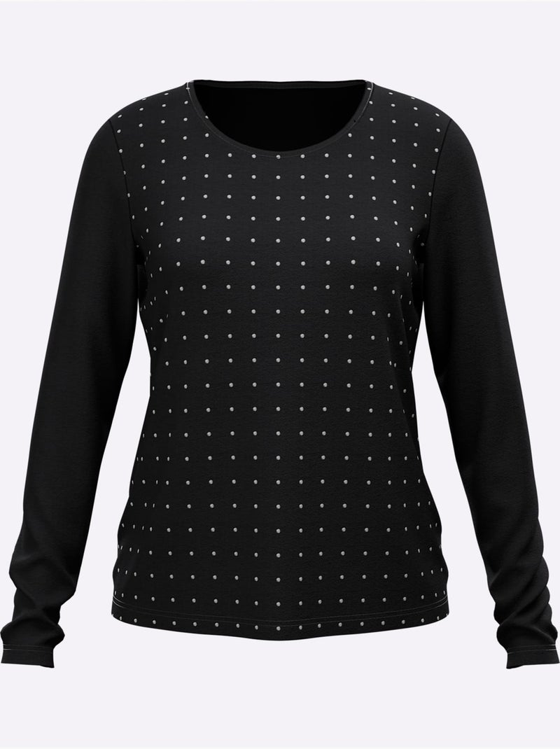 T-shirt à encolure ronde jolies pierres brillantes fantaisie - taille standard - helline Noir - Kiabi