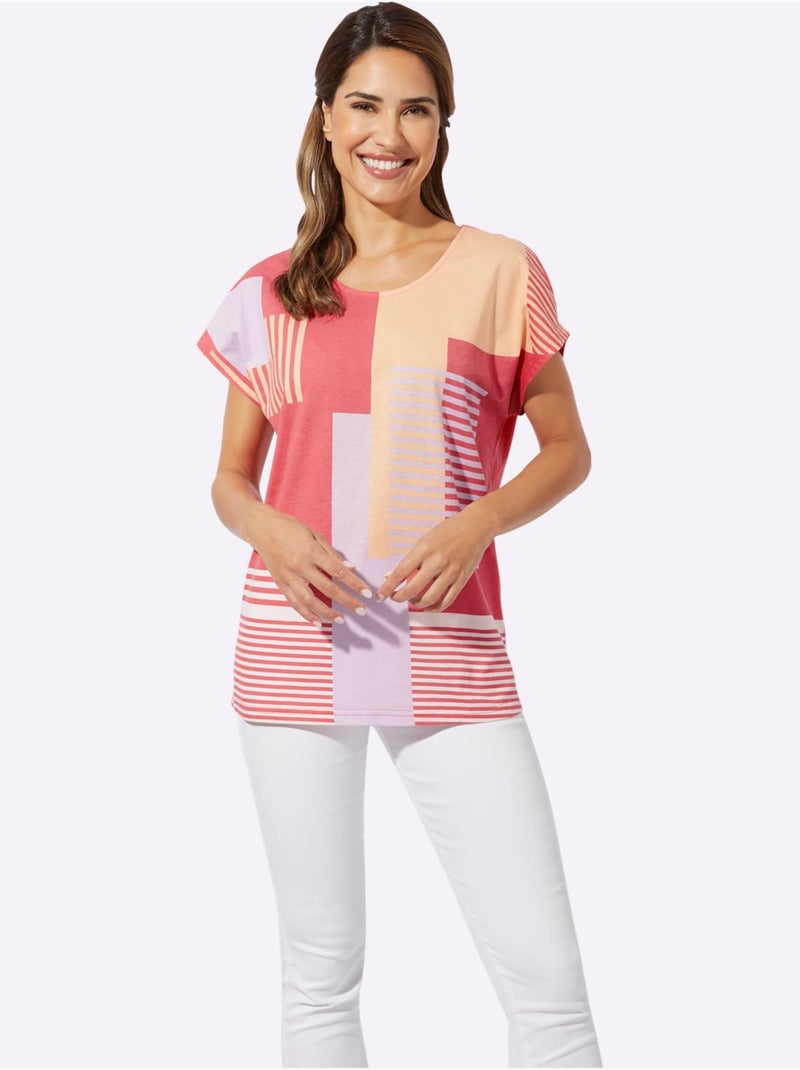 T-shirt à Encolure Ronde Mancherons Tendance - Taille Standard - Moda Vilona Rose - Kiabi