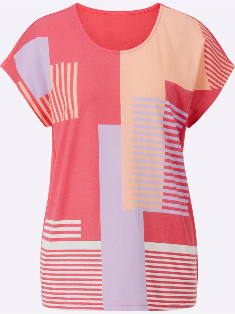 T-shirt à Encolure Ronde Mancherons Tendance - Taille Standard - Moda Vilona Rose - Kiabi