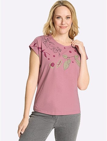 T-shirt à Encolure Ronde Mancherons Tendance - Taille Standard - Moda Vilona