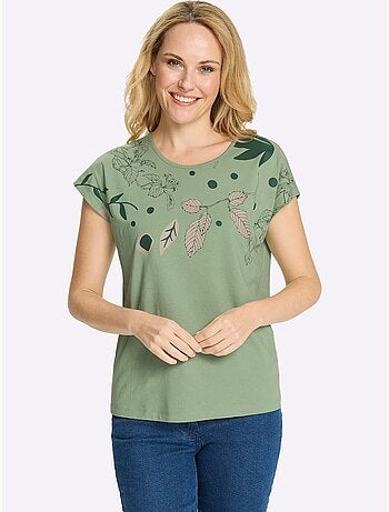 T-shirt à Encolure Ronde Mancherons Tendance - Taille Standard - Moda Vilona