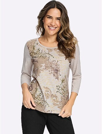 T-shirt à encolure ronde manches 3/4 mode - taille standard - moda vilona