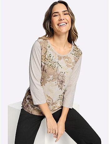 T-shirt à encolure ronde manches 3/4 mode - taille standard - moda vilona