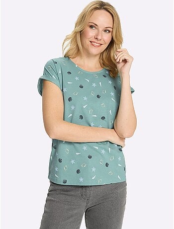 T-shirt à Encolure Ronde Manches à Revers Fixe - Taille Standard - Moda Vilona