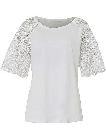 T-shirt à Encolure Ronde Manches En Dentelle - Taille Standard - helline