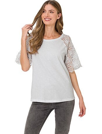 T-shirt à Encolure Ronde Manches En Dentelle - Taille Standard - helline