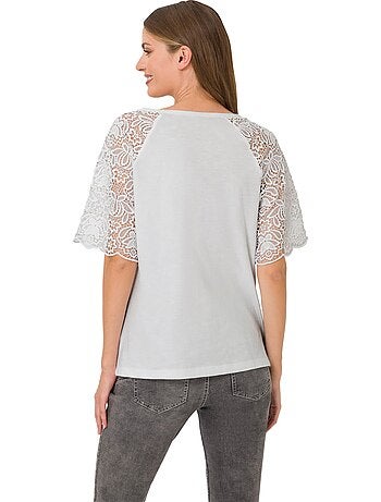 T-shirt à Encolure Ronde Manches En Dentelle - Taille Standard - helline