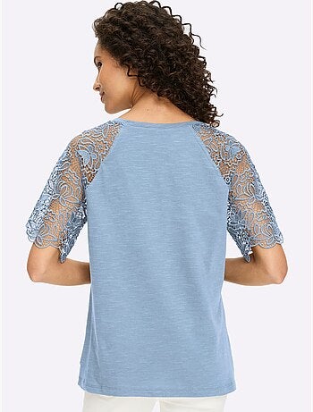 T-shirt à Encolure Ronde Manches En Dentelle - Taille Standard - helline