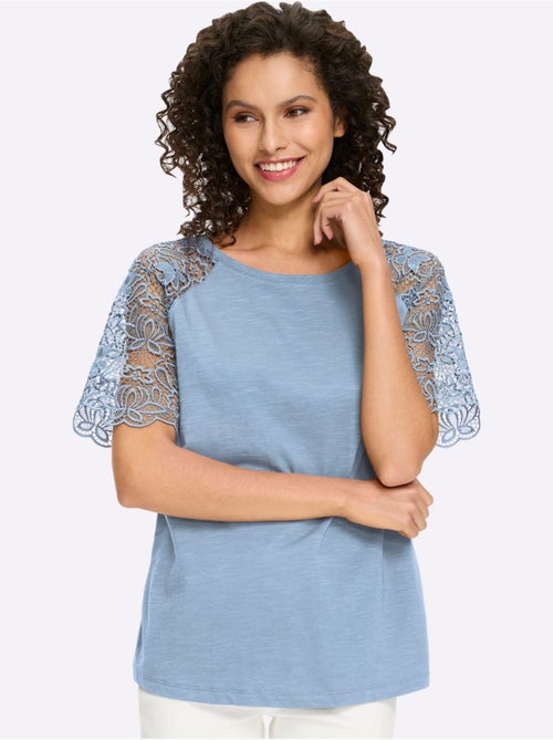 T-shirt à Encolure Ronde Manches En Dentelle - Taille Standard - Helline - Kiabi