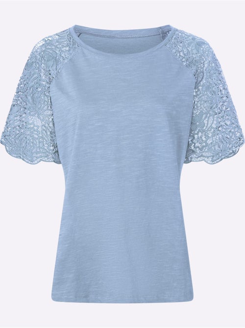 T-shirt à Encolure Ronde Manches En Dentelle - Taille Standard - Helline - Kiabi