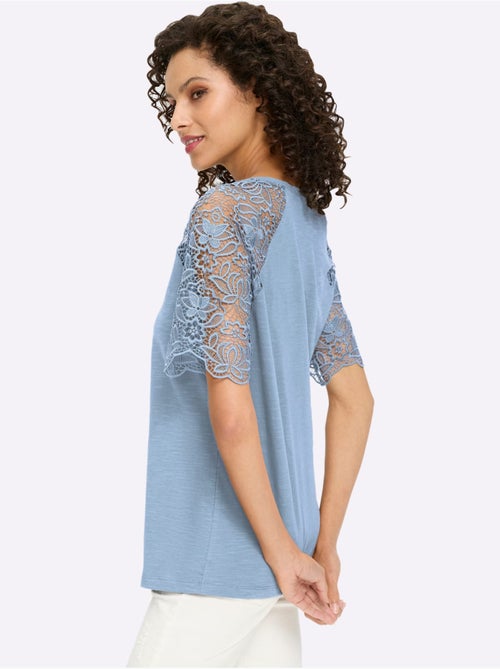 T-shirt à Encolure Ronde Manches En Dentelle - Taille Standard - Helline - Kiabi