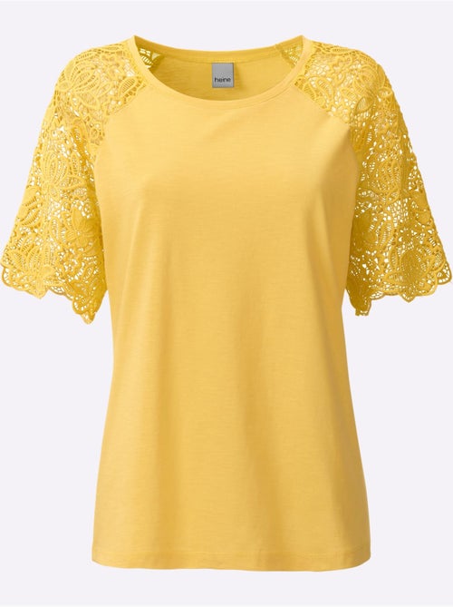 T-shirt à Encolure Ronde Manches En Dentelle - Taille Standard - helline - Kiabi