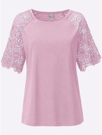 T-shirt à Encolure Ronde Manches En Dentelle - Taille Standard - Helline