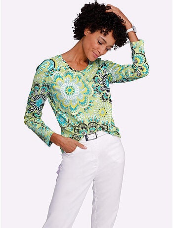 T-shirt à Encolure Ronde Motif Coloré - Taille Standard - Moda Vilona