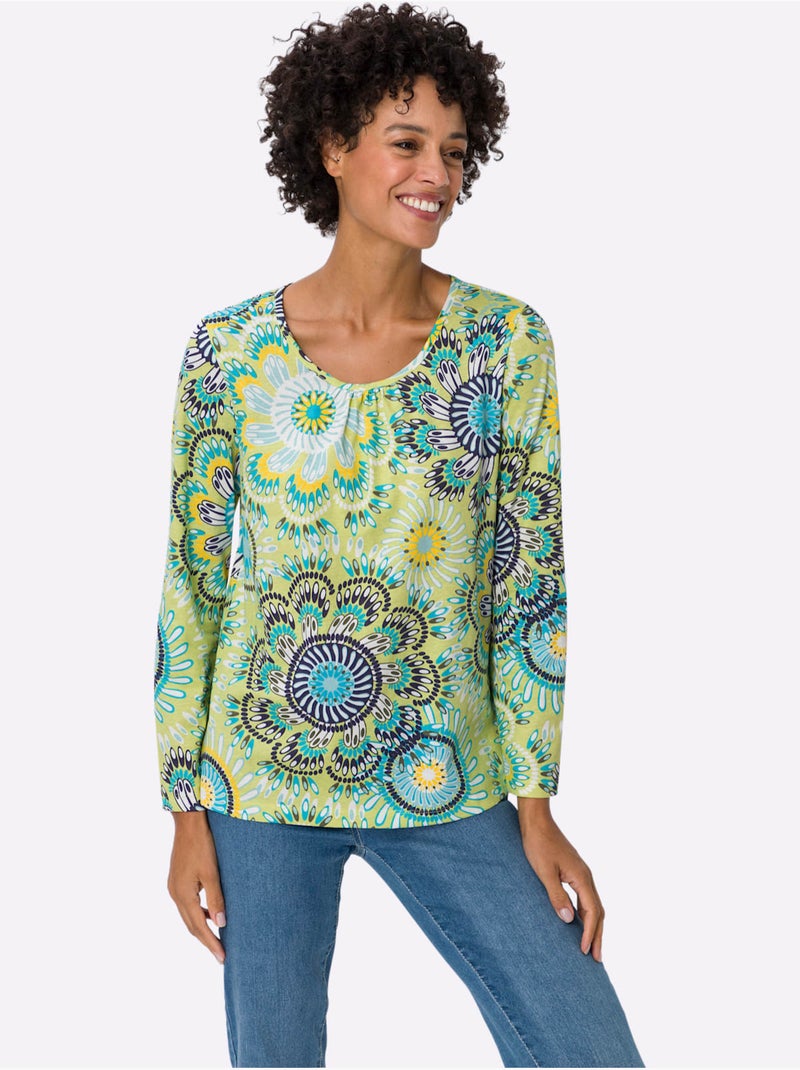 T-shirt à Encolure Ronde Motif Coloré - Taille Standard - Moda Vilona Bleu Vert - Kiabi