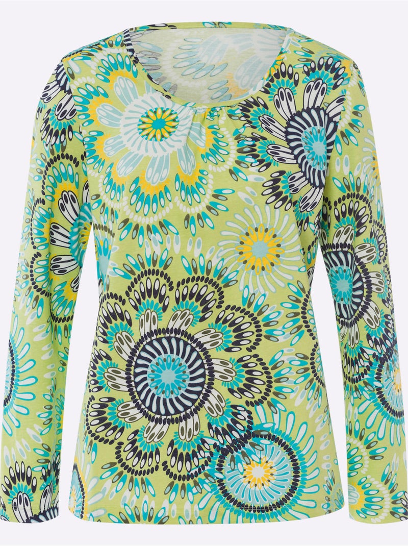 T-shirt à Encolure Ronde Motif Coloré - Taille Standard - Moda Vilona Bleu Vert - Kiabi