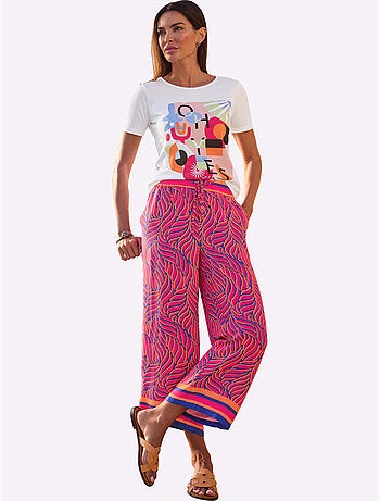 T-shirt à Encolure Ronde Motif Imprimé Devant - Taille Standard - Helline