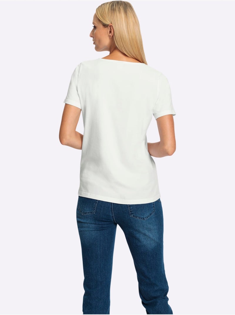 T-shirt à Encolure Ronde Motif Imprimé Devant - Taille Standard - Helline Blanc - Kiabi