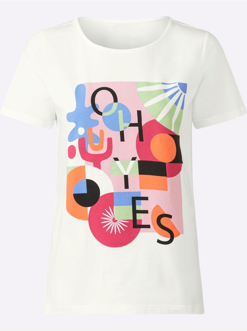 T-shirt à Encolure Ronde Motif Imprimé Devant - Taille Standard - Helline Blanc - Kiabi
