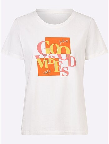 T-shirt à Encolure Ronde Motif Imprimé Devant - Taille Standard - Helline