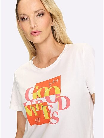 T-shirt à Encolure Ronde Motif Imprimé Devant - Taille Standard - Helline