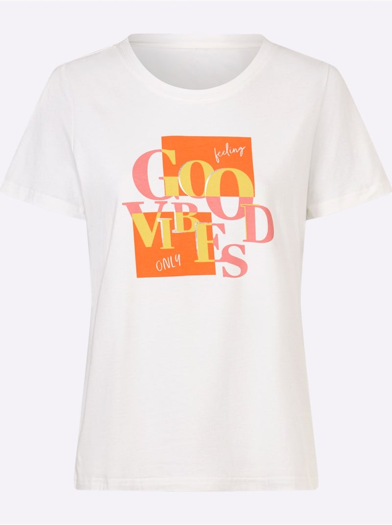 T-shirt à Encolure Ronde Motif Imprimé Devant - Taille Standard - Helline Ecru - Kiabi
