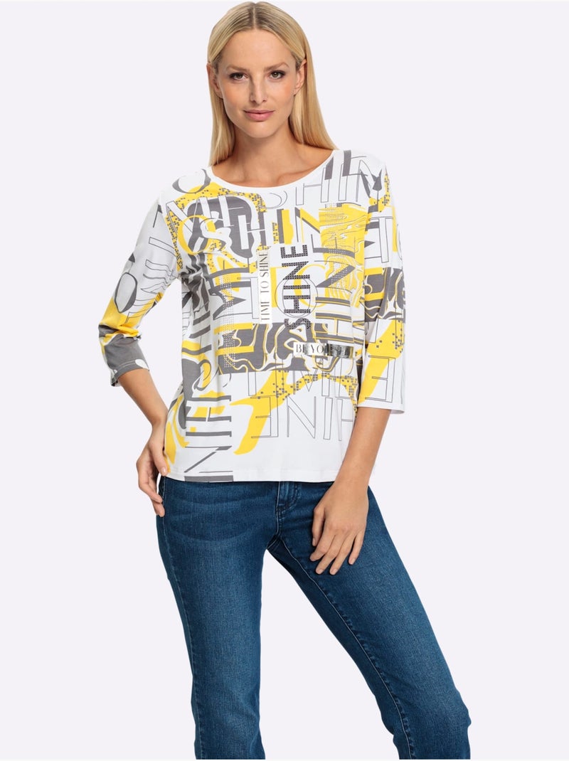 T-shirt à Encolure Ronde Motif Imprimé Exclusif - Taille Standard - Helline Noir Jaune - Kiabi