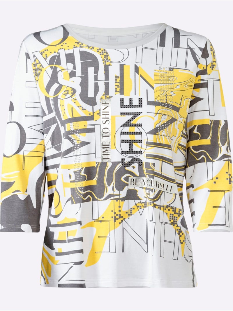 T-shirt à Encolure Ronde Motif Imprimé Exclusif - Taille Standard - Helline Noir Jaune - Kiabi
