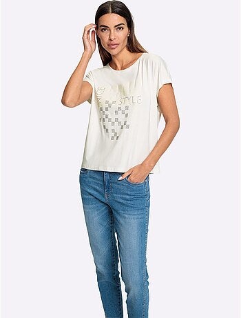 T-shirt à Encolure Ronde Motif Imprimé Exclusif Devant - Taille Standard - Helline