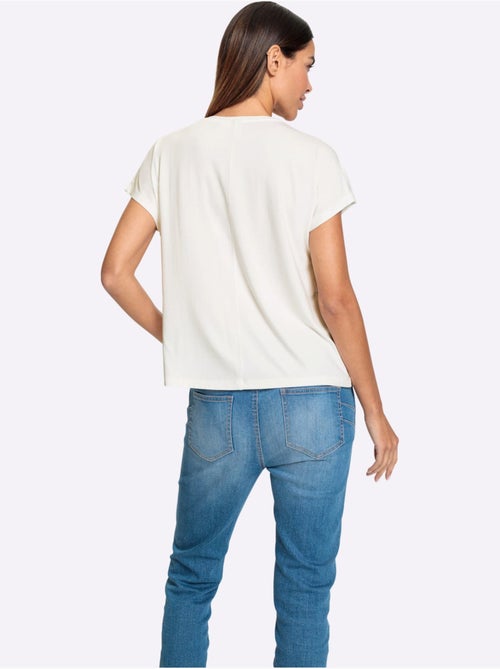 T-shirt à Encolure Ronde Motif Imprimé Exclusif Devant - Taille Standard - helline - Kiabi