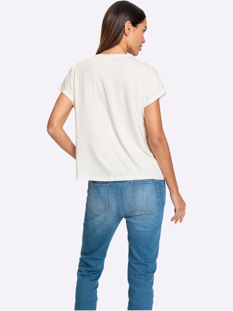 T-shirt à Encolure Ronde Motif Imprimé Exclusif Devant - Taille Standard - Helline Ecru - Kiabi