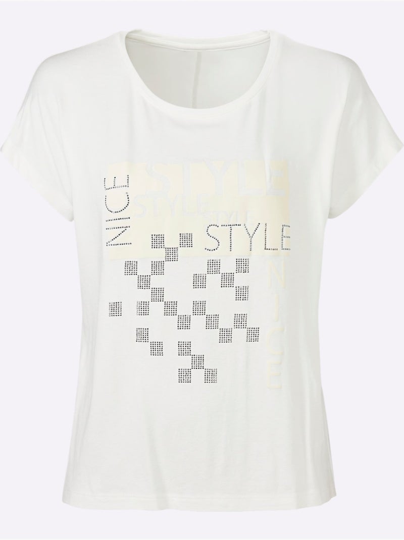 T-shirt à Encolure Ronde Motif Imprimé Exclusif Devant - Taille Standard - Helline Ecru - Kiabi