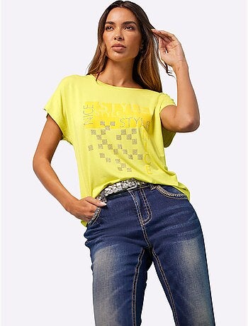 T-shirt à encolure ronde motif imprimé exclusif devant - taille standard - helline