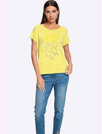 T-shirt à encolure ronde motif imprimé exclusif devant - taille standard - helline