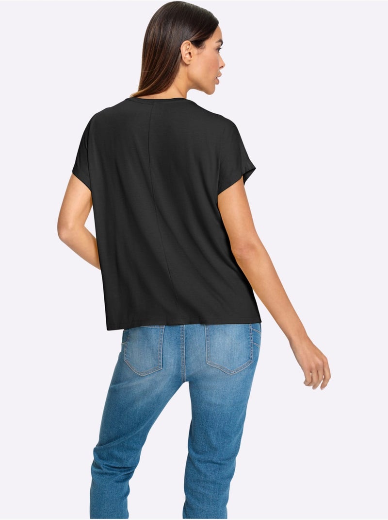 T-shirt à Encolure Ronde Motif Imprimé Exclusif Devant - Taille Standard - Helline Noir - Kiabi
