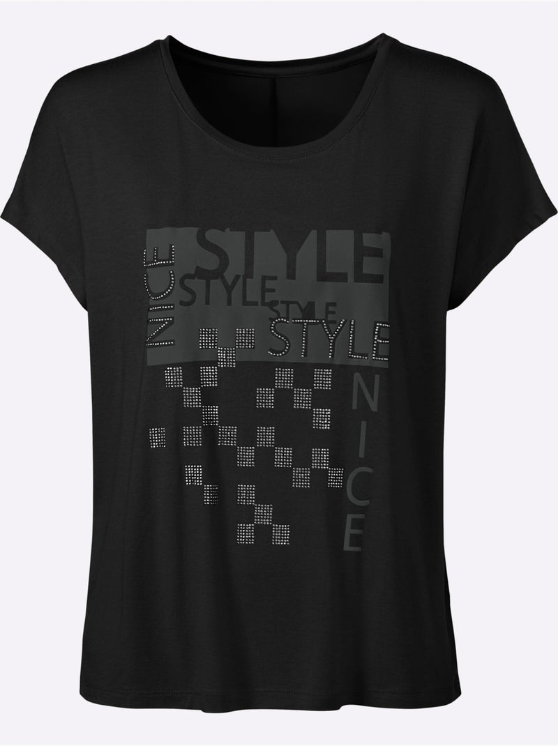 T-shirt à Encolure Ronde Motif Imprimé Exclusif Devant - Taille Standard - Helline Noir - Kiabi