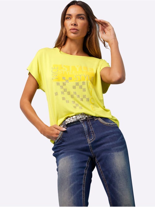T-shirt à Encolure Ronde Motif Imprimé Exclusif Devant - Taille Standard - helline - Kiabi