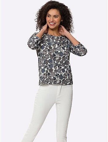 T-shirt à Encolure Ronde Motif Imprimé Fantaisie - Taille Standard - Helline