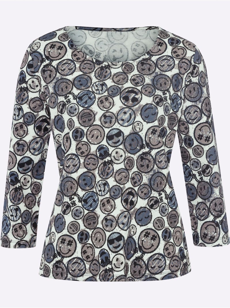 T-shirt à Encolure Ronde Motif Imprimé Fantaisie - Taille Standard - Helline Gris Gris clair - Kiabi